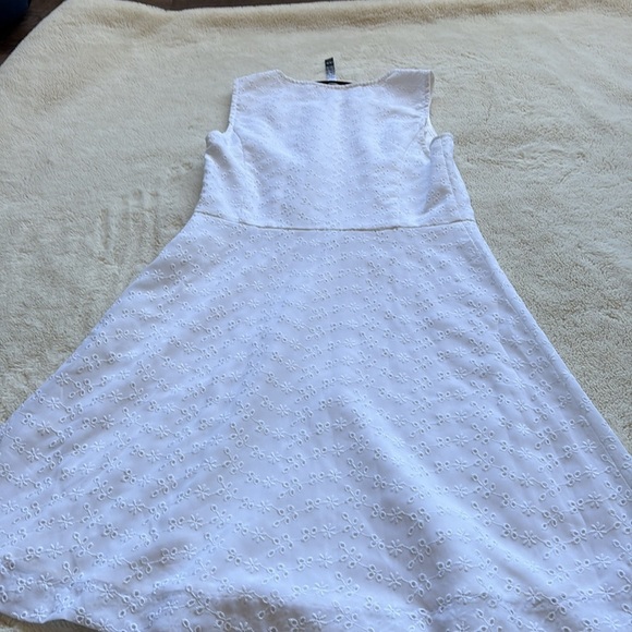 Kensie White Sleeveless Eyelet Dress Fit and Flare Button Front Summer Sundress - Picture 4 of 5
